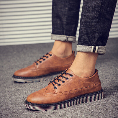 

New mens shoes black business shoes Korean version of Joker casual British Brock tide shoes men