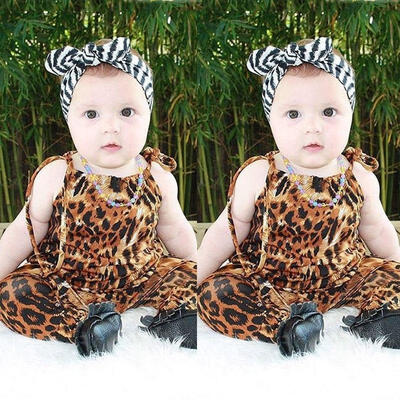 

Newborn Baby Girls kids Toddler clothes Leopard print round neck sleeveless Romper cotton casual Jumpsuit one pieces