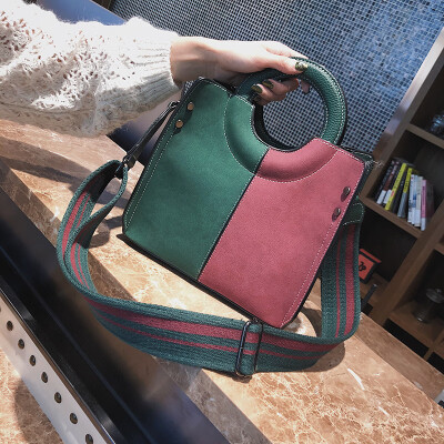 

Foreign trade 2017 new European&American womens bag hit color wide shoulder strap handbag scrub single shoulder Mes