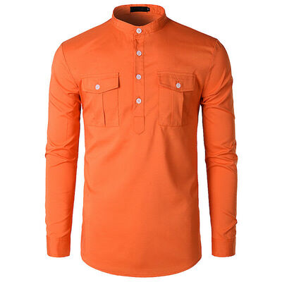 

Cotton Shirts Mens Mandarin Style Slim Plain Basic Casual Shirts Grandad Collar