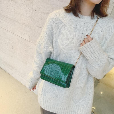 

New Fashion Women Crocodile Pattern Shoulder Bag PU Leather Solid Color Messenger Bag Simple Chain Small Square Bag
