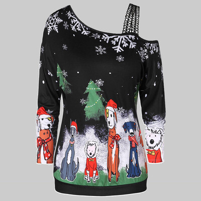 

Tailored Women Casual Christmas Lace Shoulder Strap Long-sleeved Tops Blouse