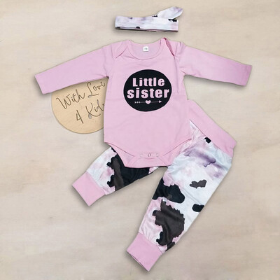 

3pcs Newborn Infant Baby Girl Clothes Jumpsuit Romper Pants Headband Outfits Set