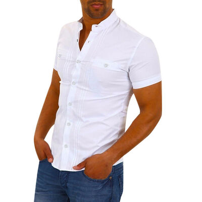 

Mens Henley Smart Grandad Short Sleeve Shirt Collar Cotton Loops Casual Soft Top