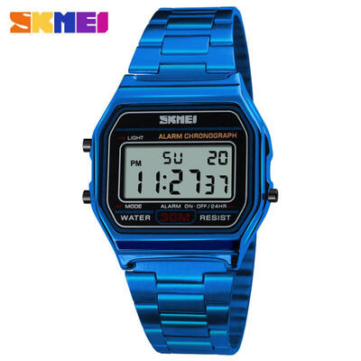 

SKMEI 1123 Sports Watch Male Waterproof Countdown Digital LED Watches Fashionable Stainless Steel Business Wristwatches