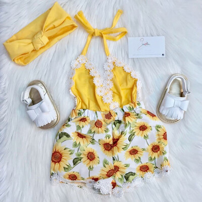 

Newborn Infant Baby Girl Boy Lace Backless Sunflower Romper Jumpsuit Clothes