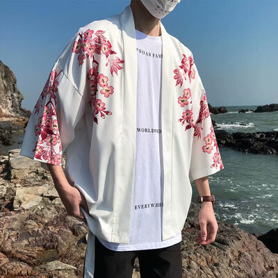 

Mens Japanese Kimono Casual Cardigan Half Sleeves Open Front Cloak Jacket Coat