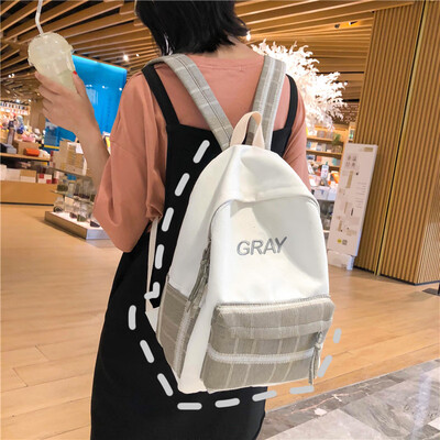 

Schoolbag womens Korean high school canvas campus ins-style check college students double-shoulder bag tide brand day-series bac