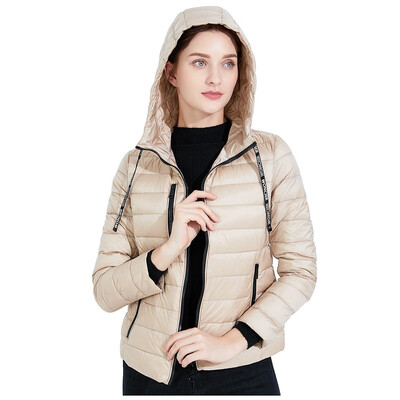 

Toponeto Women Casual Light Outerwear Solid Hooded Zippers Pocket Coat Down Jackets