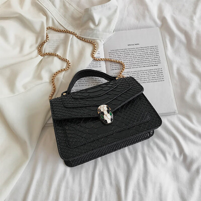

Qiao Bani 2019 new European&American style fashion snake skin pattern BV snake head flip cover bag shoulder diagonal cross tide handbag