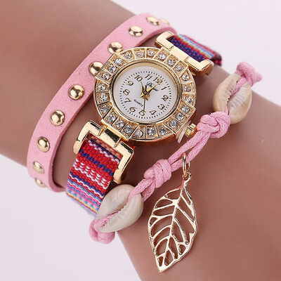 

DUOYA D125 Lady Vintage Vacation Wind Gold Leaf Pendant Jewelry Watch