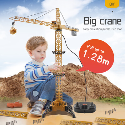 

4CH Remote Control Electric Mega Tower Crane 128cm High Simulated Light 680 Degree Rotation Construction Crane Toy for Kids Childr