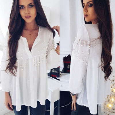 

New Tops Women Ladies Long Sleeve Shirt Chiffon Blouse Casual Shirts
