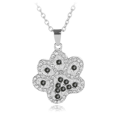 

Silver Crystal Animal Pet Memorial Necklaces Cat Dog Puppy Paw Print Heart Shape Pendant Necklace Rhinestone Jewelry