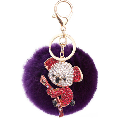

8cm rex rabbit fur ball alloy diamond koala keychain cartoon couple bag car pendant