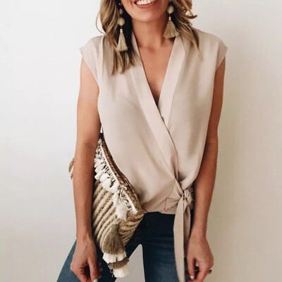 

Women V Neck Chiffon Sleeveless Vest Blouse Casual Tank Loose Summer Tops Shirt