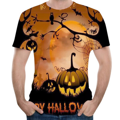 

Toponeto Halloween Men Pumpkin 3D Print O-Neck Short Sleeve T Shirt Tops Blouses