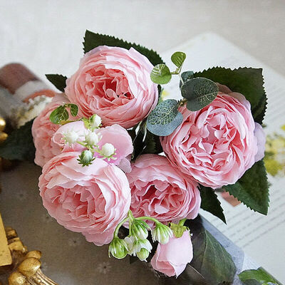

Roses Artificial Flowers Fake Rose Silk Bouquet Home Wedding Party Decoration