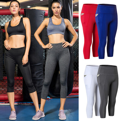 

Women Cropped Sport Leggings Stretchy Solid Wide High Waistband Skinny Gym Workout Fitness Yoga Pants