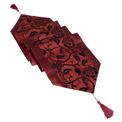 

Wedding Decor Raised Flower Blossom Flocked Damask Table Runner Cloth