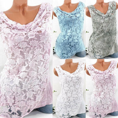 

Women Boho Vest Top Cami Shirt Ladies Plus Size Loose Fit White Lace Blouse 8-22