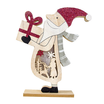 

〖Follure〗Wooden Santa ClausSnowman Lamp Ornament Home Christmas Party Table Decor
