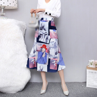 

Womens Casual Printed Skirts High Waist Ladies Fashion A-line Mid-length Skirt