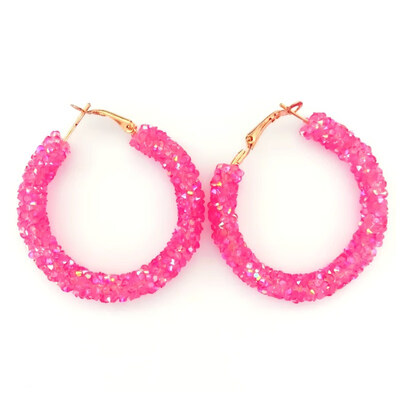 

EK711 Bohemian Luxurious Crystal Rhinestone Beads Geometric Hoop Earrings For Women Jewelry Gold Color Shiny Circle Earrings