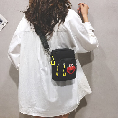 

Ins Japanese canvas small bag female 2019 new casual Harajuku student shoulder Messenger bag sesame street bag tide