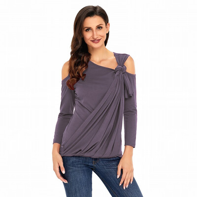 

Slanted shoulder long sleeve solid color casual top