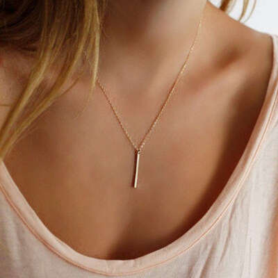 

Women Fashion Metal Bar Charm Dangle Gold Plated Chain Pendant Necklace