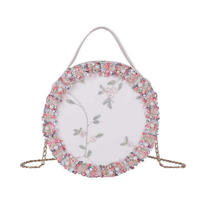 

Women Round Messenger Bag Elegant Wool Floral Shoulder Bag Ladies Chain Circular Crossbody Bags Female Handbags T30