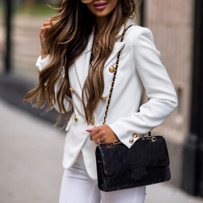 

Roseonmyhand Fashion Women Solid Buttons Long Sleeve V-Neck Lapel Cardigan Suit Coat