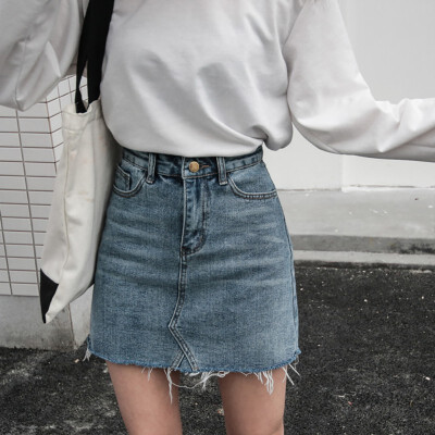 

Summer Fashion High Waist Skirts Womens Pockets Button Denim Skirt Female Casual Jeans Skirt