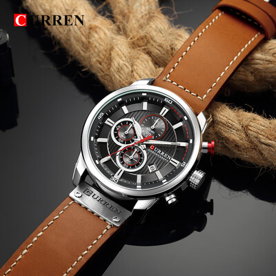 

Gobestart Waterproof Calendar Quartz Watch Round True Three Eyes Mens Business Watch