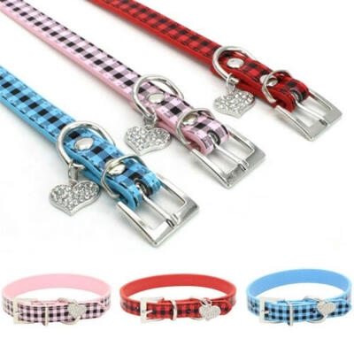 

Small Pet Dog Velvet PU Leather Collar Puppy Cat Crystal Rhinestone Neck Strap
