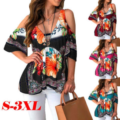 

Boho Women Summer Floral Shirt Tops Long Sleeve Blouse Gypsy Beach T-Shirt 6-24