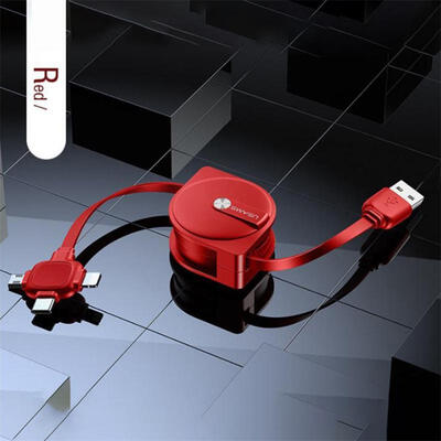 

USAMS U17 3-in-1 Retractable Data Cable USB To Lightning Micro USB Type-C Telescopic Charging Cable Cord-1m