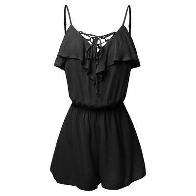 

Starmoon Womens Large Size Casual Sleeveless Overlap Front Frill Detail Jumpsuit