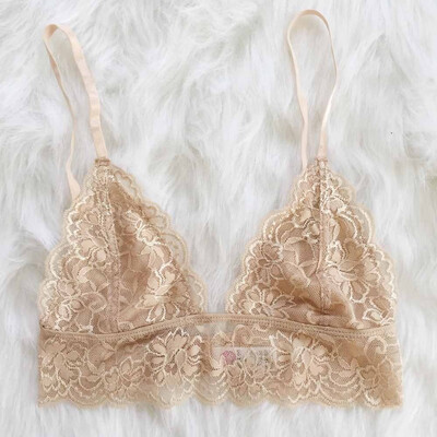 

Sexy Floral Lace Halter Bralette Lined Bra No Pad Crop Top V Neck Choker