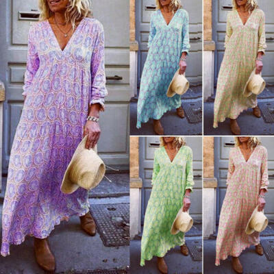 

Womens Deep V Neck Floral Long Maxi Dress Tunic Beach Kaftan Baggy Sexy Dresses