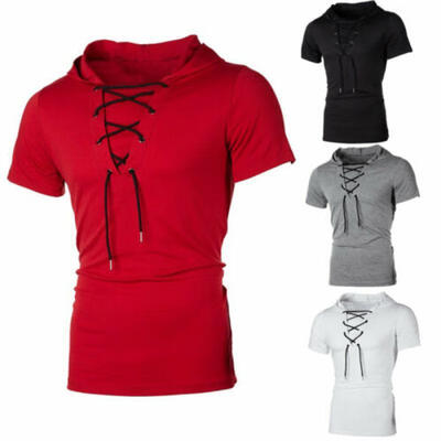 

Fashion Men Short Sleeve Tee Casual Hooded Hoodie Summer T-Shirt Top -2XL