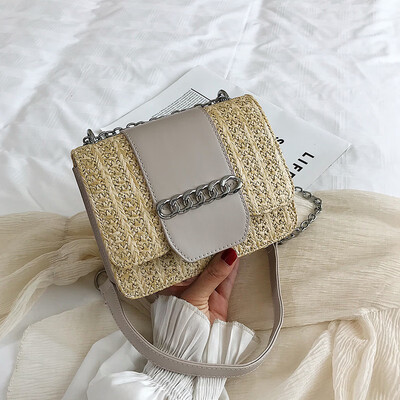 

2019 New Chain Bags Women Summer Square Rattan Bag Lady Handmade Woven Beach CrossBody Bag Bohemia Handbag Travel Vocation
