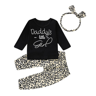 

3PCS Newborn Baby Girls Leopard print Clothes T-shirt Tops Pants Outfit 0-24M