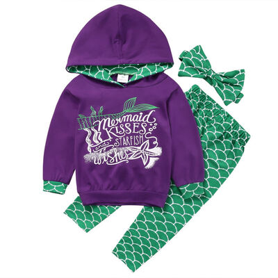 

3Pcs Toddler Kids Girls Mermaid Hoodie Tops Long Pants Outfits Set Clothes