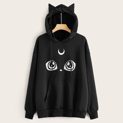 

Tailored Womens Cat Print Long Sleeve Hoodie Sweatshirt Hooded Pullover Tops Blouse