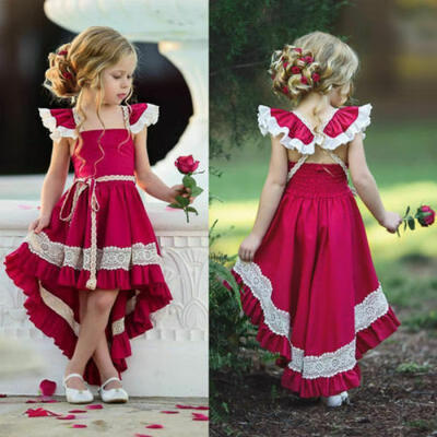 

UK Kids Toddler Baby Lace Girls Fly Sleeve Dress Princess Party Dresses Clothes
