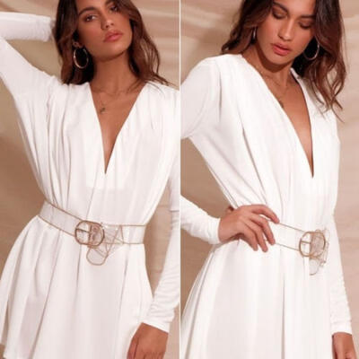 

Women Stretch Buckle Waist Belt Transparent Wide Leather Elastic Cinch Waistband