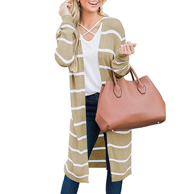 

Tailored Women Long Sleeve Striped Open Front Casual Knitted Outerwear Cardigan Sweater