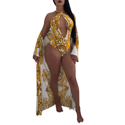 

Roseonmyhand Fashion Women Sexy Ladies Flower Print Jumpsuits Smock Cloak Two Piece Set